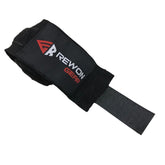 Rewon black wrist wrap for boxing training, ideal for fitness and martial arts support.